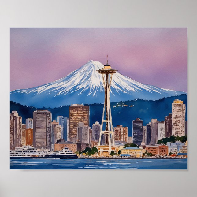 Affiche Aquarelle de Seattle, Washington (Devant)
