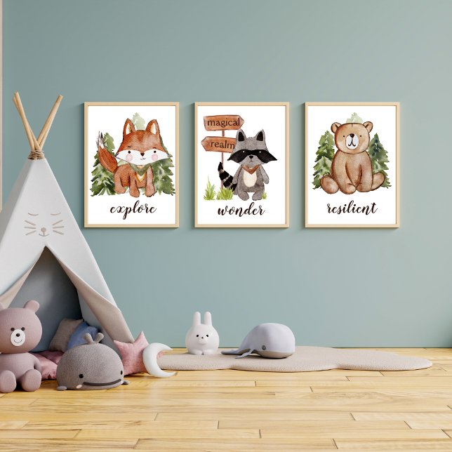 Affiche Aquarelle de style mignonne Ours et arbres Nom du  (Créateur téléchargé)