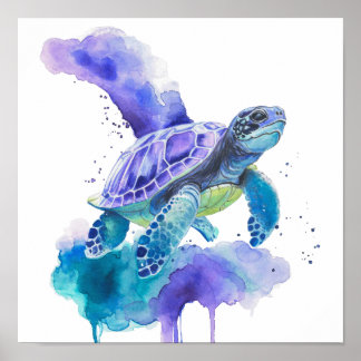 Affiche Aquarelle de tortue colorée Art - Spirit Animal Po