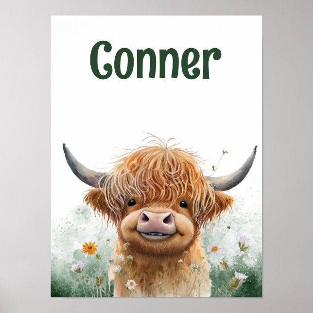 Affiche aquarelle de vache Highland pour chambre d (Devant)
