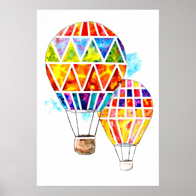 Affiche Aquarelle des ballons à air chaud (Devant)