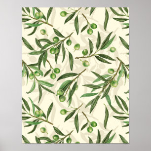 Affiche Aquarelle des branches d'olive