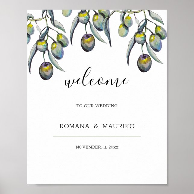 Affiche Aquarelle des olives magiques peinte à la main (Devant)