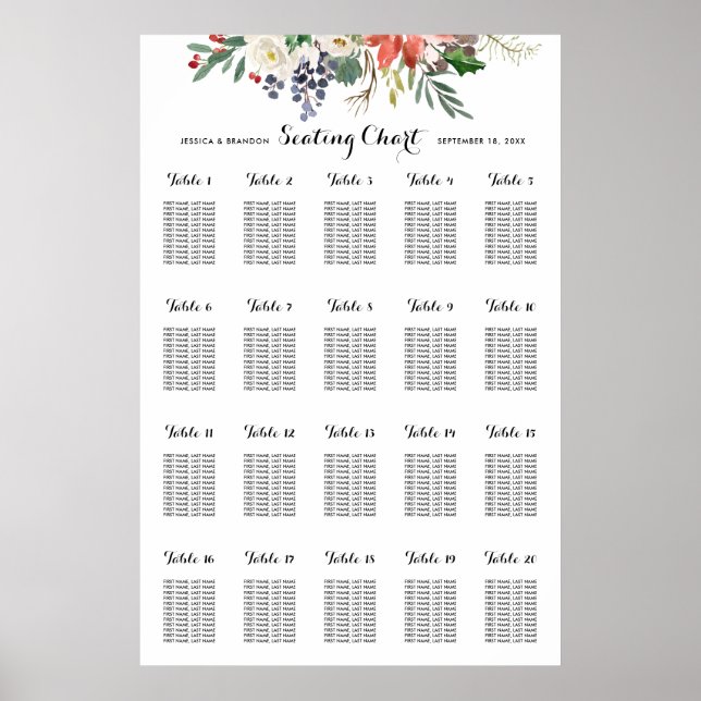 Affiche Aquarelle d'hiver Mariage floral assis par table (Devant)