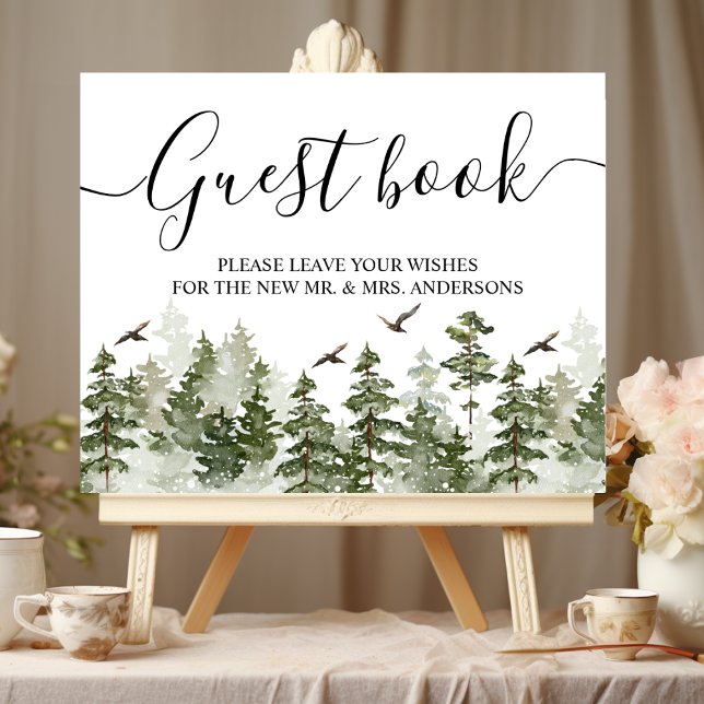 Affiche Aquarelle d'hiver moderne Forêt verte avec neige (Créateur téléchargé)