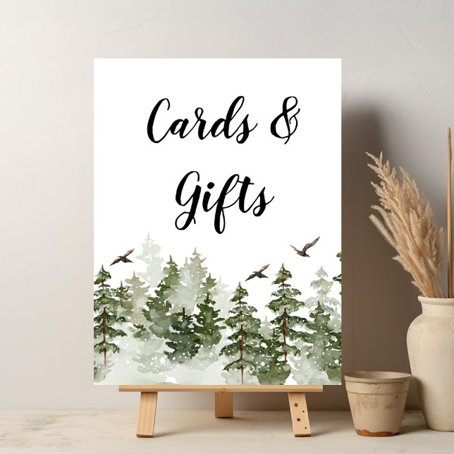 Affiche Aquarelle d'hiver moderne Forêt verte avec neige (Créateur téléchargé)