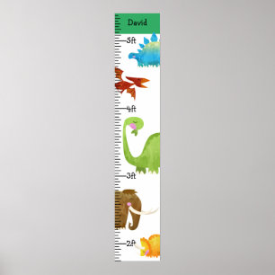 Affiche Aquarelle Dinosaure Boy Growth Chart Personnalisé