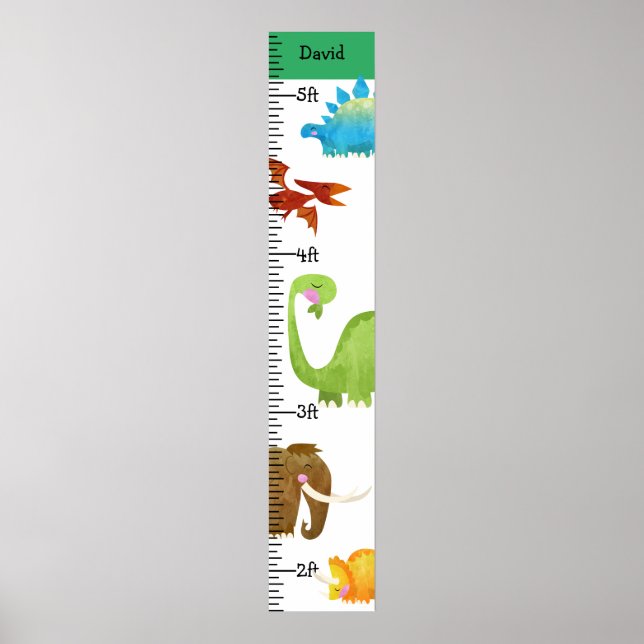 Affiche Aquarelle Dinosaure Boy Growth Chart Personnalisé (Devant)