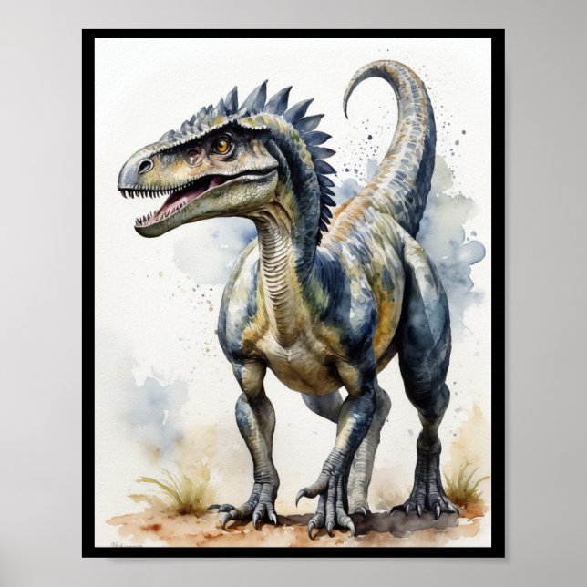 Affiche Aquarelle Dinosaure Velociraptor Theropod WallArt (Devant)