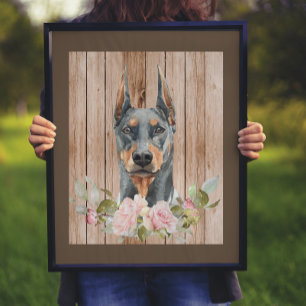 Affiche Aquarelle Doberman & Fleurs