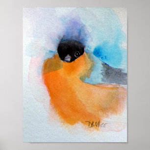 Affiche Aquarelle d'Oiseau de poulet à pois d'orange