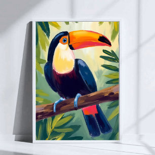 Affiche Aquarelle d'oiseaux tropicaux de couleur toucan