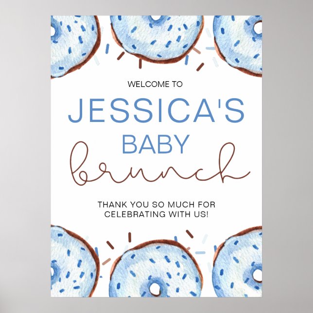 Affiche Aquarelle Donuts Bébé brunch Douche (Devant)