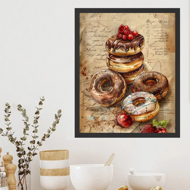 Affiche Aquarelle Donuts Nostalgique Dessert Art (Créateur téléchargé)