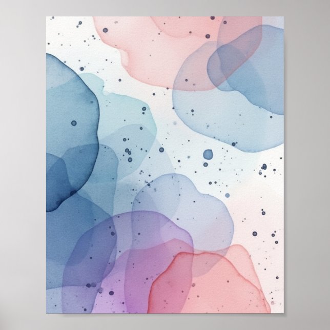 Affiche Aquarelle douce Abstraite murale avec bleu pastel (Devant)