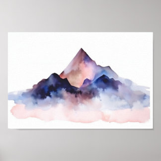 Affiche Aquarelle douce Pastel Abstraite Montagnes Art