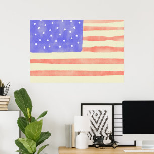 Affiche Aquarelle drapeau américain rustique USA