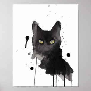 Affiche aquarelle du chat noir