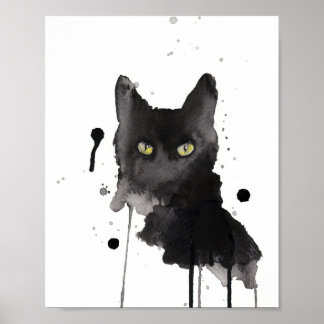 Affiche aquarelle du chat noir