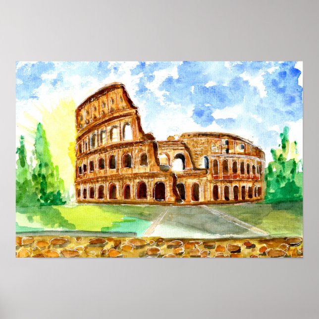 Affiche Aquarelle du Colisée de Rome (Devant)