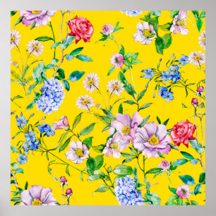 Affiche Aquarelle du jardin de fleurs illustration motif