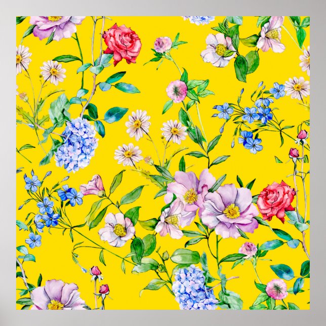 Affiche Aquarelle du jardin de fleurs illustration motif (Devant)