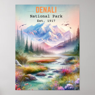 Affiche Aquarelle du mont Alaska du parc national Denali