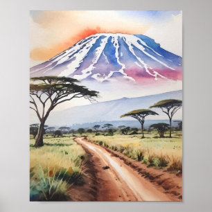 Affiche Aquarelle du Mont Kilimandjaro Tanzanie