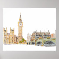 Aquarelle du palais Big Ben et Westminster