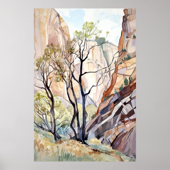 Affiche Aquarelle du Parc national de Zion (Devant)