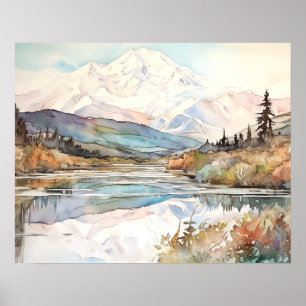 Affiche Aquarelle du Parc National Denali