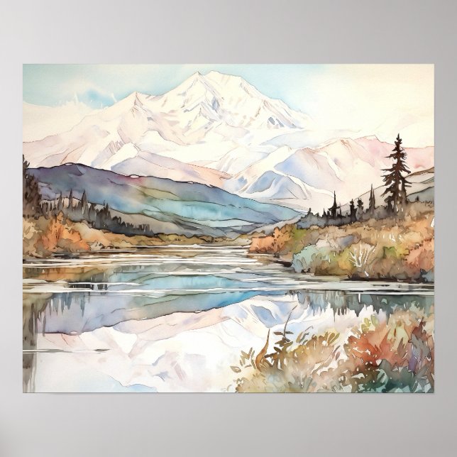 Affiche Aquarelle du Parc National Denali (Devant)