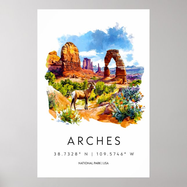 Affiche aquarelle du parc national des Arches Arch (Devant)