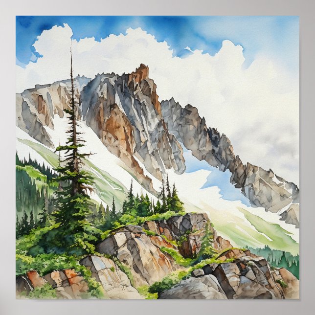 Affiche Aquarelle du parc national des Rocheuses (Devant)