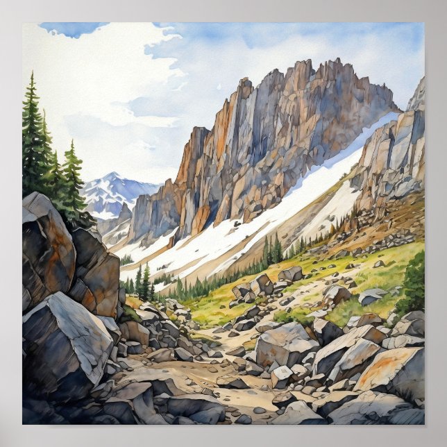 Affiche Aquarelle du parc national des Rocheuses (Devant)