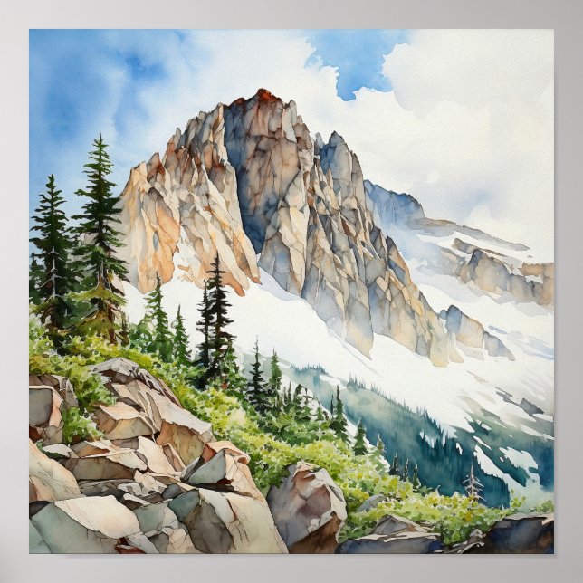 Affiche Aquarelle du parc national des Rocheuses (Devant)