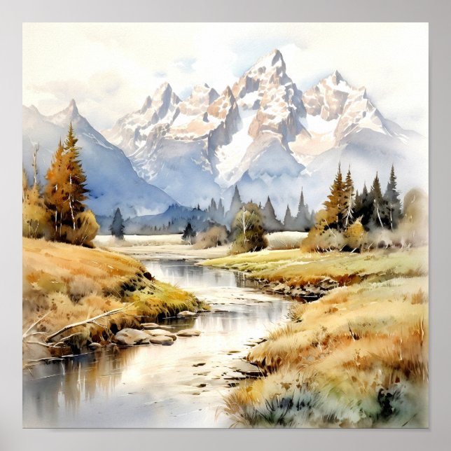 Affiche Aquarelle du parc national du Grand Teton (Devant)