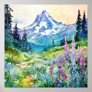 Affiche Aquarelle du parc national du Mont-Rainier