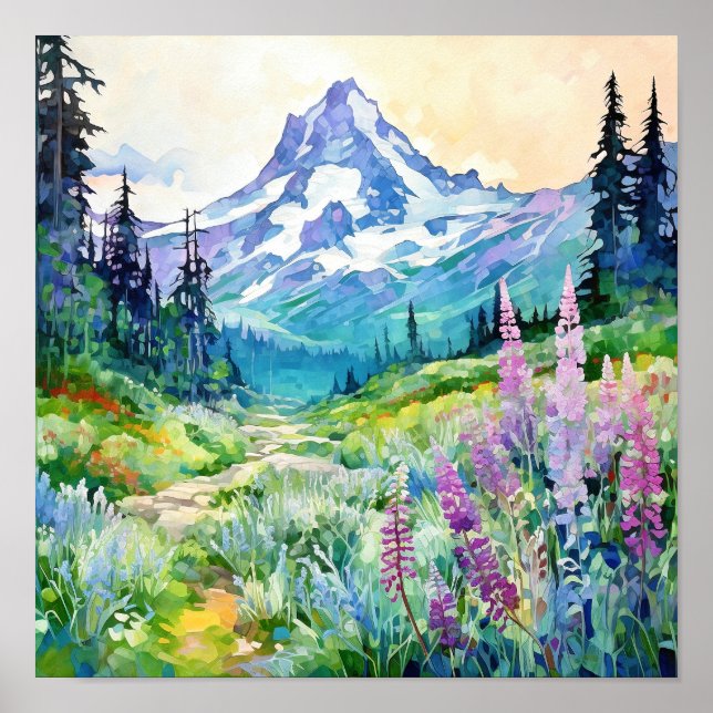 Affiche Aquarelle du parc national du Mont-Rainier (Devant)