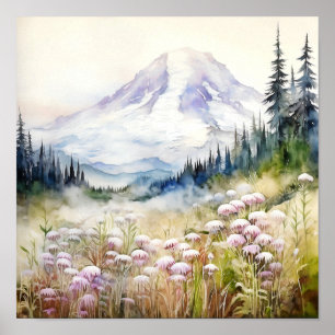 Affiche Aquarelle du parc national du Mont-Rainier