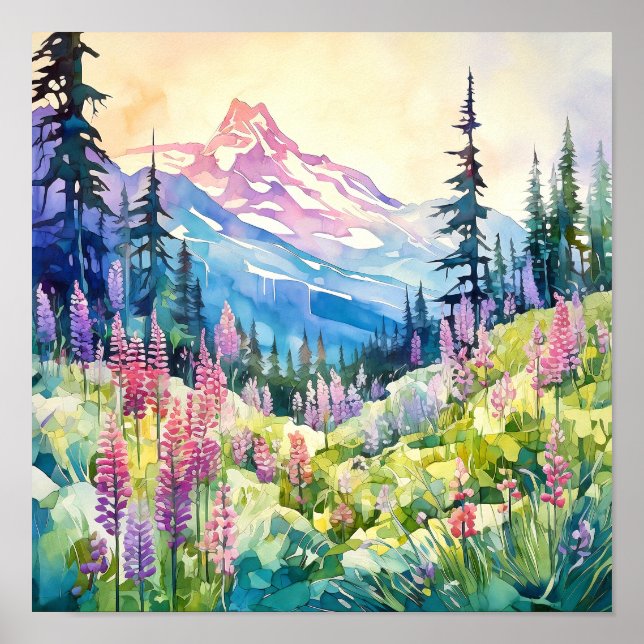 Affiche Aquarelle du parc national du Mont-Rainier (Devant)