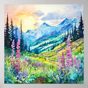 Affiche Aquarelle du parc national du Mont-Rainier