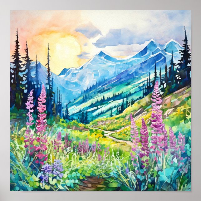 Affiche Aquarelle du parc national du Mont-Rainier (Devant)