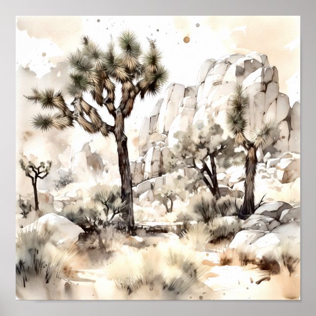 Affiche Aquarelle du parc national Joshua Tree (Devant)