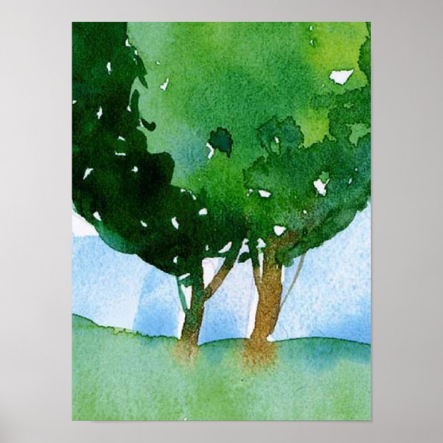Affiche aquarelle du paysage de l'arbre (Devant)