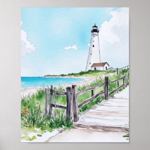 Affiche Aquarelle du phare du Cap Cod Massachusetts