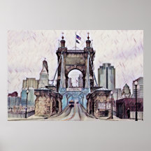 Aquarelle du pont suspendu Cincinnati Roebling