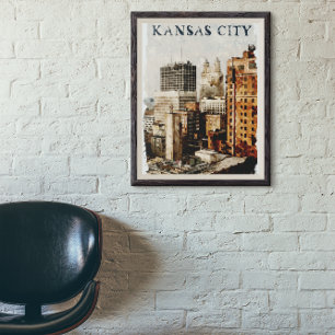 Affiche Aquarelle du Vintage voyage de Kansas City