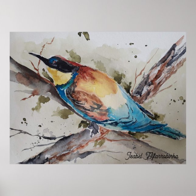 Affiche aquarelle d'un apiculteur coloré (Devant)