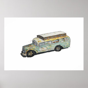 Affiche Aquarelle d'un bus de camping-car rouillé